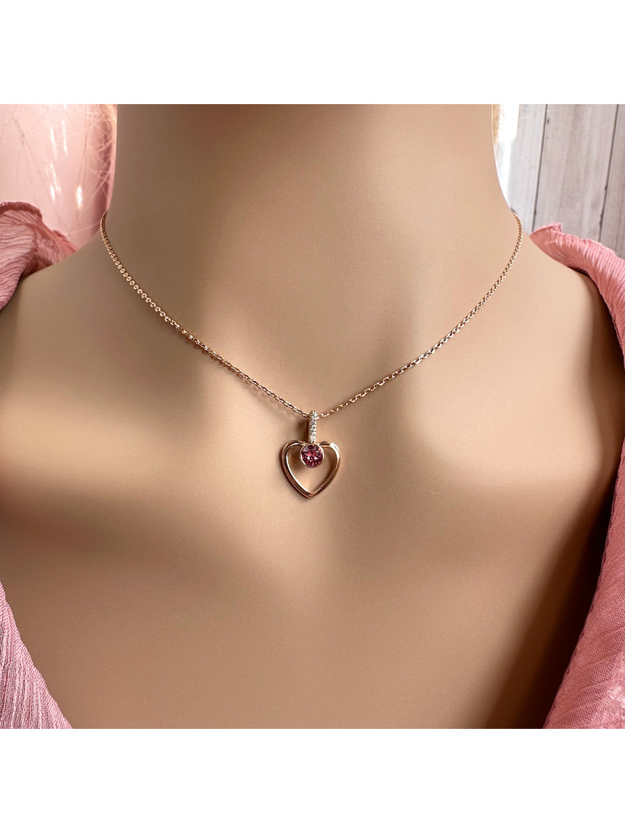 Подвеска "Heart" с цепочкой и розовым кристаллом Сваровски