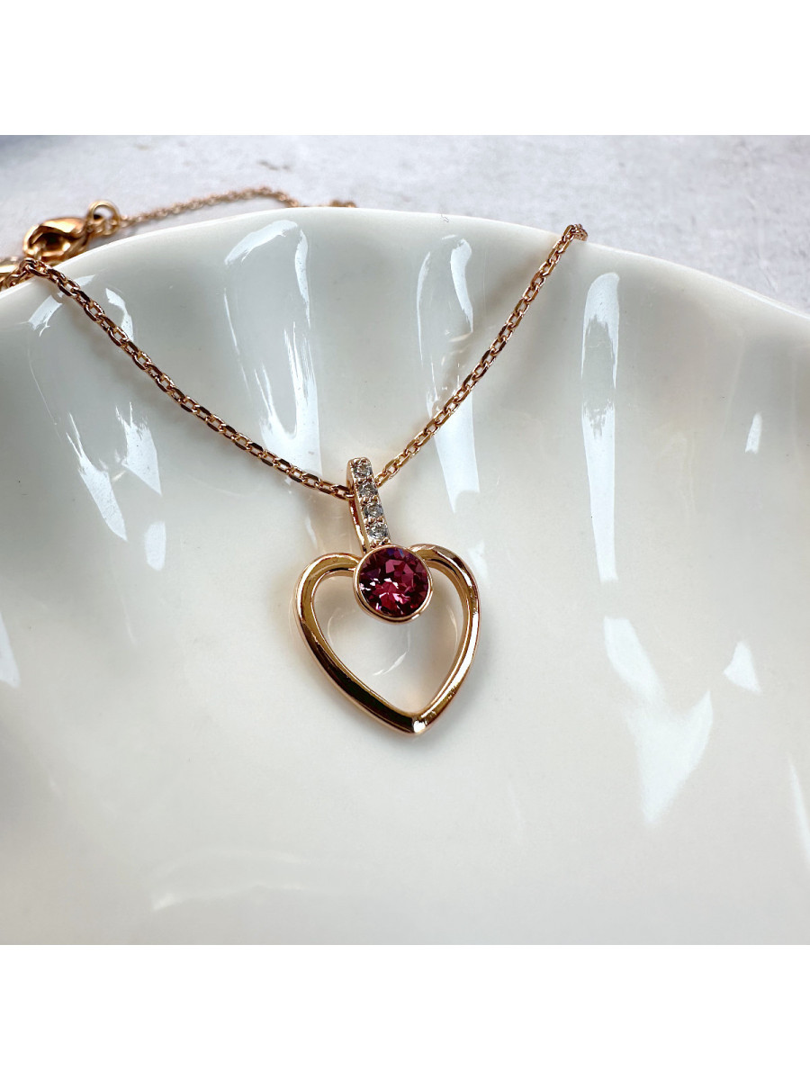 Подвеска "Heart" с цепочкой и розовым кристаллом Сваровски