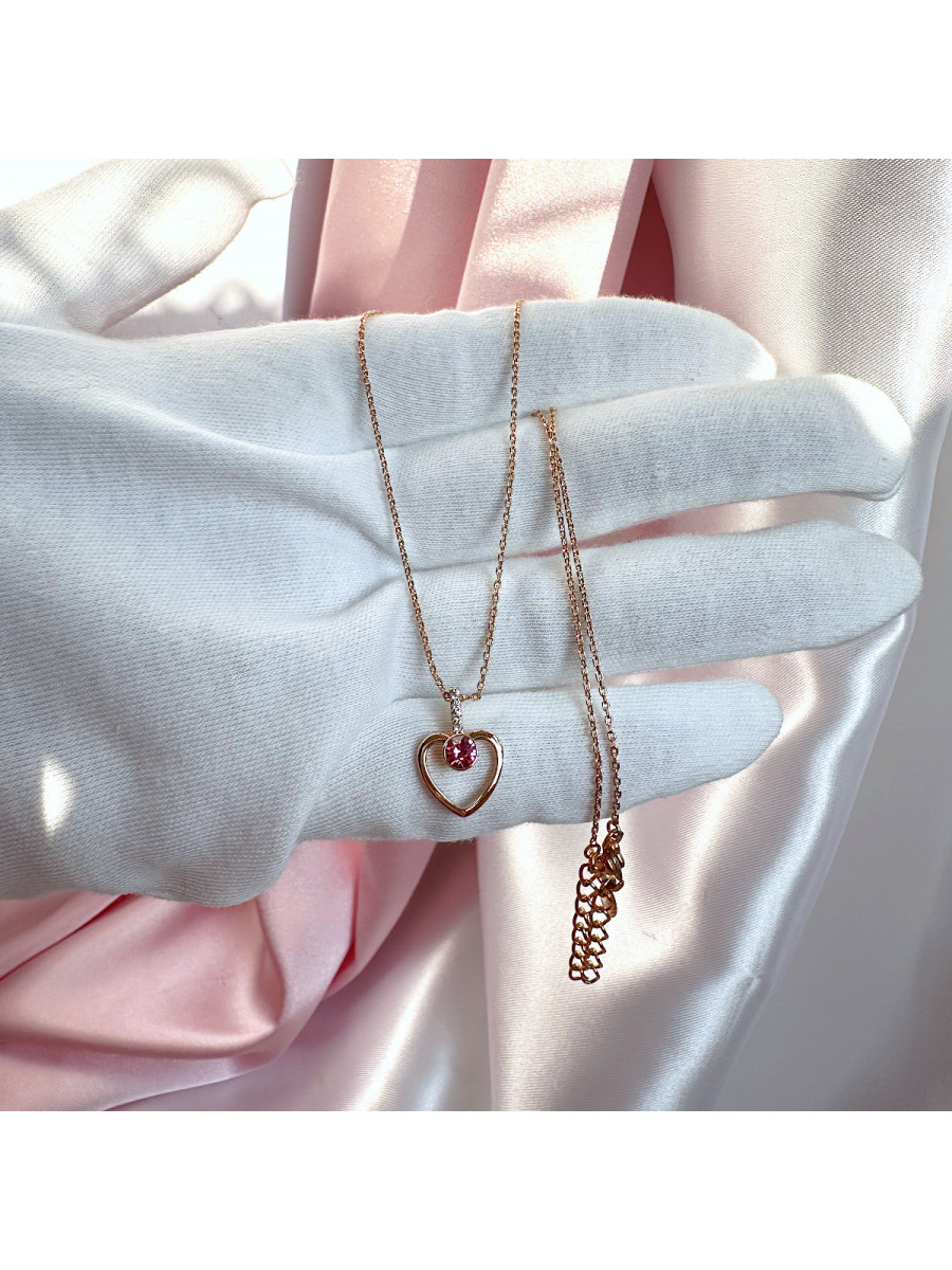 Подвеска "Heart" с цепочкой и розовым кристаллом Сваровски