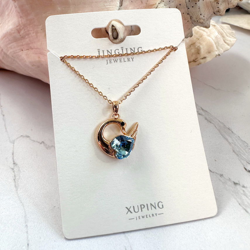 Подвеска "Лебедь" с голубым кристаллом Swarovski на цепочке, Xuping Jewelry