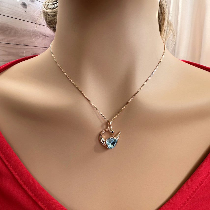 Подвеска "Лебедь" с голубым кристаллом Swarovski на цепочке, Xuping Jewelry