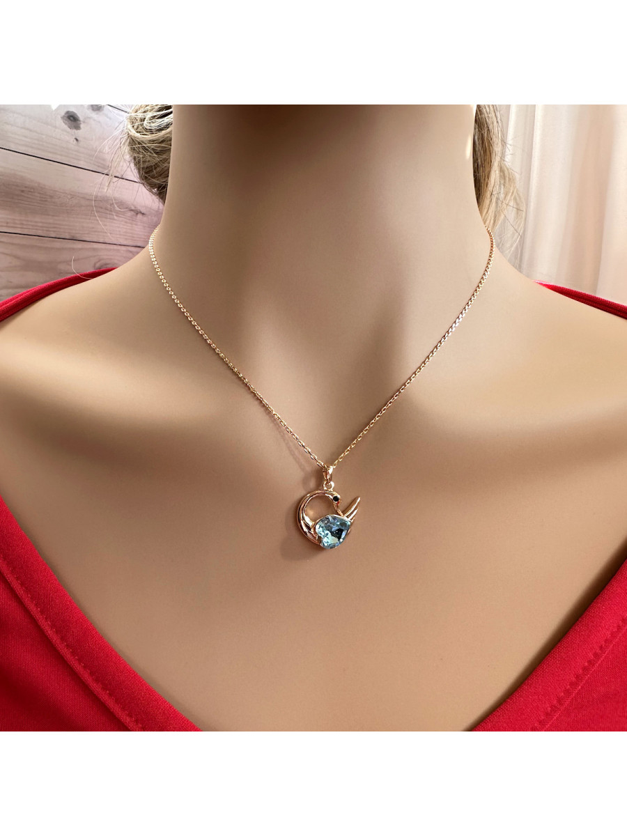 Подвеска "Лебедь" с голубым кристаллом Swarovski на цепочке, Xuping Jewelry Подвеска "Лебедь" с голубым кристаллом Swarovski на цепочке, Xuping Jewelry