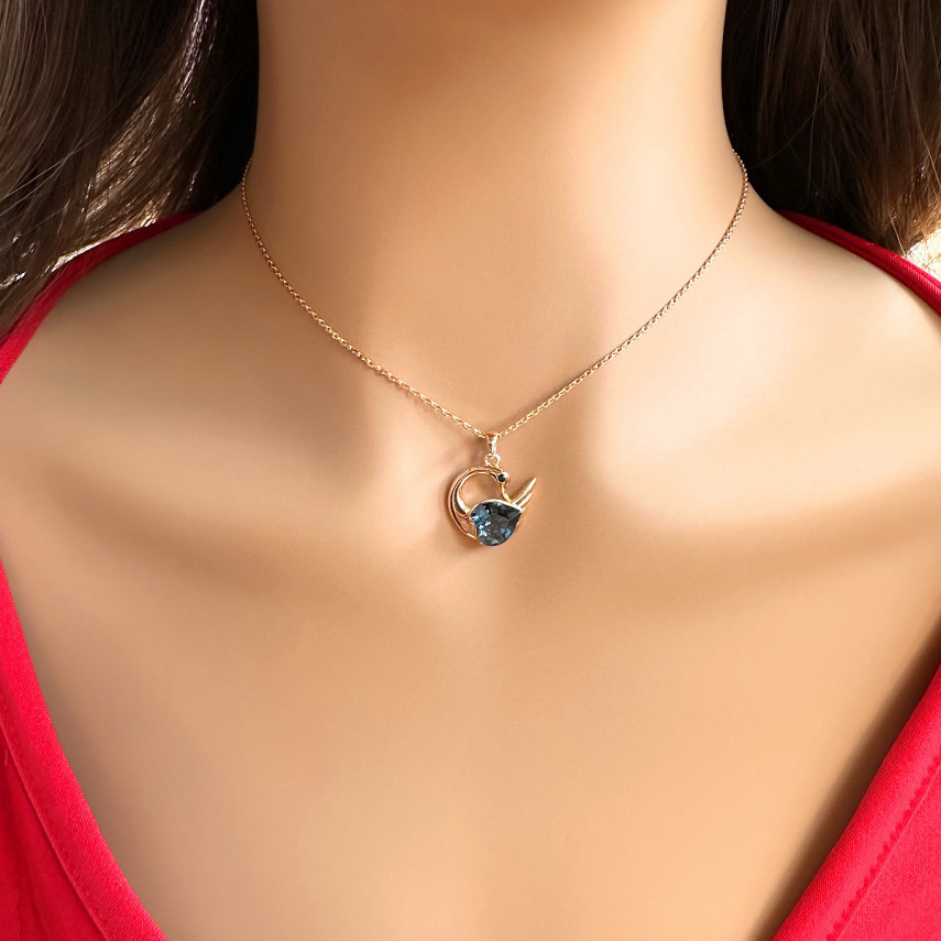Подвеска "Лебедь" с синим кристаллом Swarovski на цепочке, Xuping Jewelry