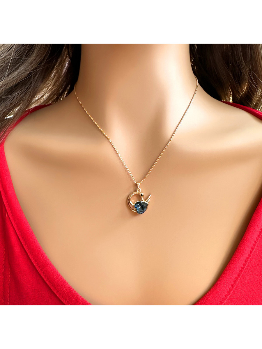 Подвеска "Лебедь" с синим кристаллом Swarovski на цепочке, Xuping Jewelry
