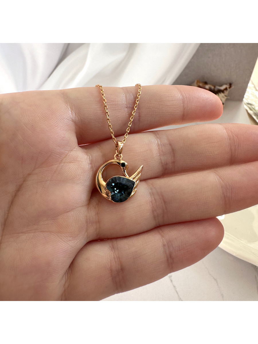 Подвеска "Лебедь" с синим кристаллом Swarovski на цепочке, Xuping Jewelry