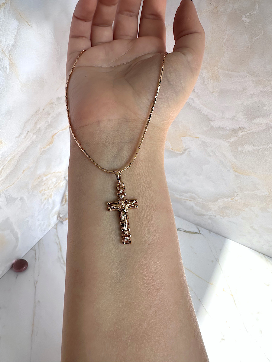 Крест "Казнь" с цирконами и цепочкой 50 см., Xuping Jewelry