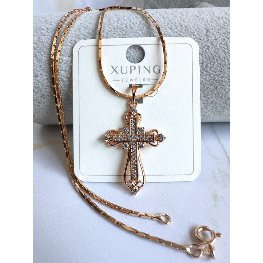 Крест "Упование" с фианитами и цепочкой 50 см., Xuping Jewelry