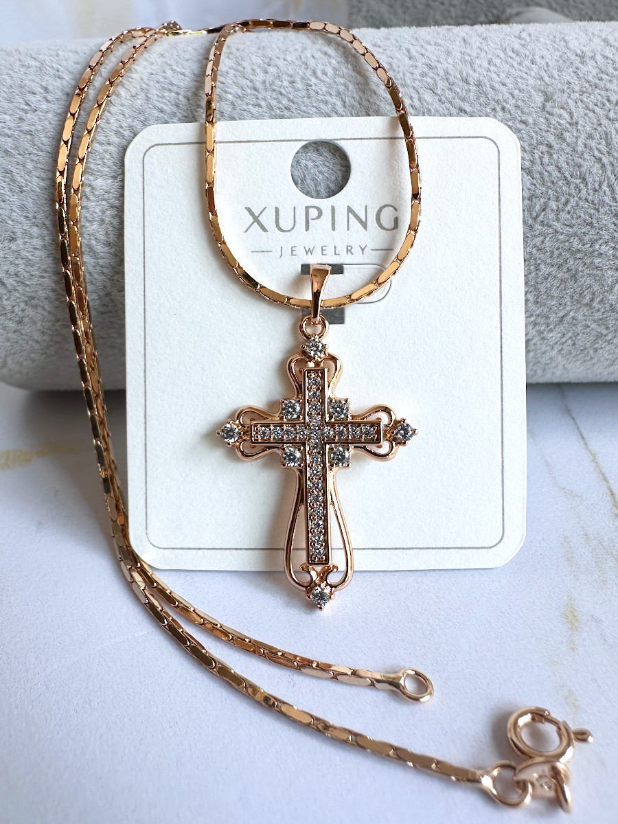Крест "Упование" с фианитами и цепочкой 50 см., Xuping Jewelry Крест "Упование" с фианитами и цепочкой 50 см., Xuping Jewelry