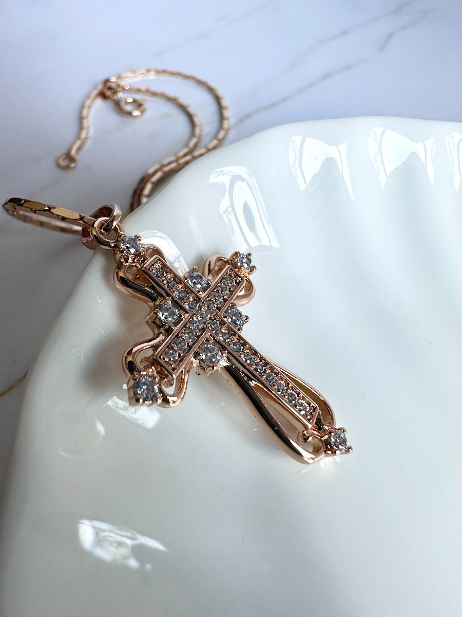 Крест "Упование" с фианитами и цепочкой 50 см., Xuping Jewelry Крест "Упование" с фианитами и цепочкой 50 см., Xuping Jewelry