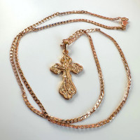 Нательный крест "Спаси и Сохрани" в золоте на цепочке 59 см., Xuping Jewelry