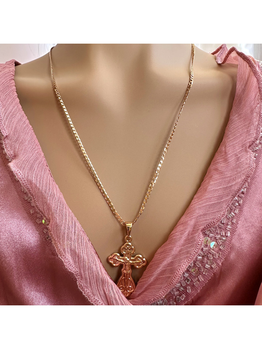 Нательный крест "Спаси и Сохрани" в золоте на цепочке 59 см., Xuping Jewelry Нательный крест "Спаси и Сохрани" в золоте на цепочке 59 см., Xuping Jewelry
