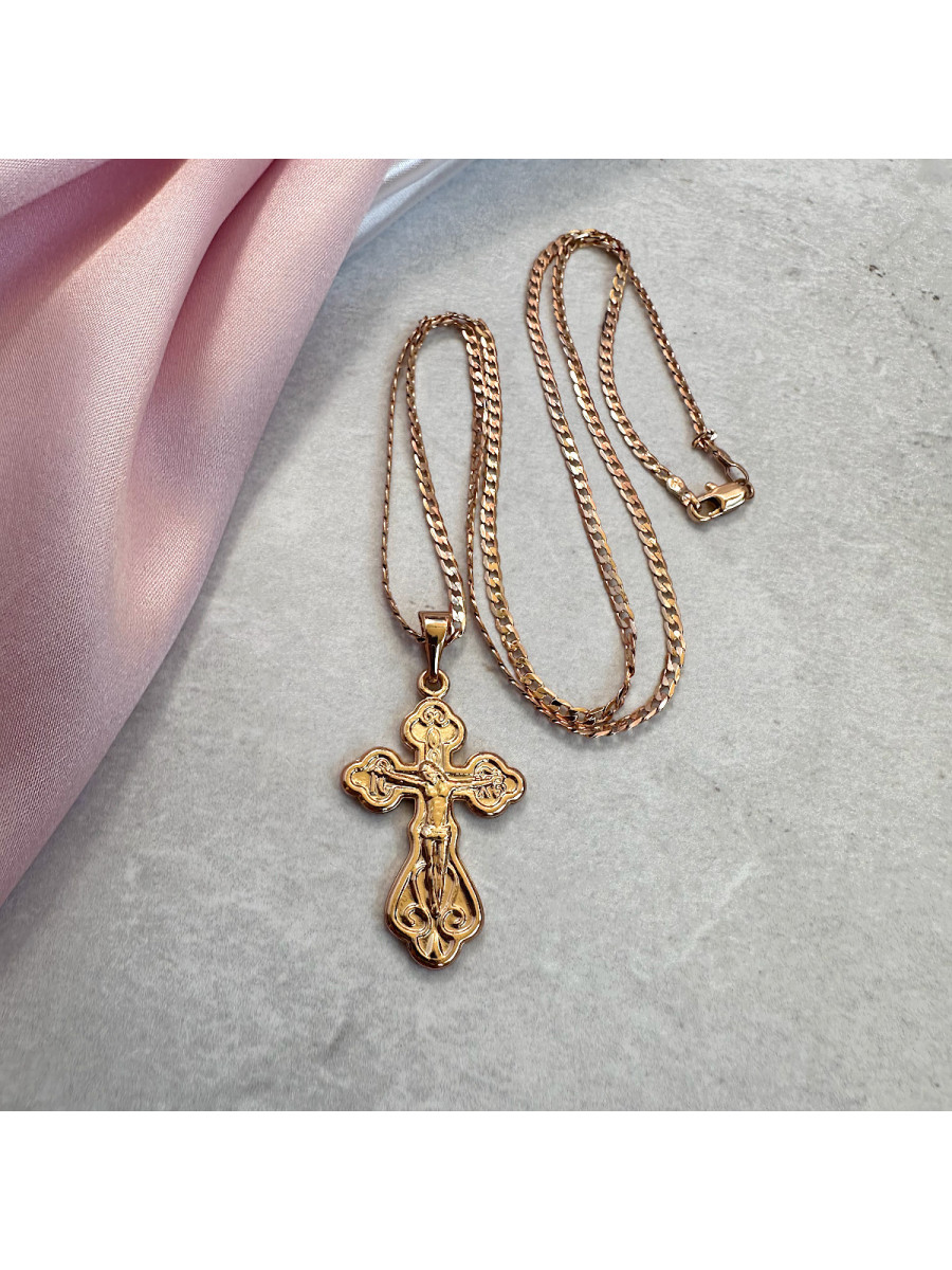 Нательный крест "Спаси и Сохрани" в золоте на цепочке 59 см., Xuping Jewelry Нательный крест "Спаси и Сохрани" в золоте на цепочке 59 см., Xuping Jewelry