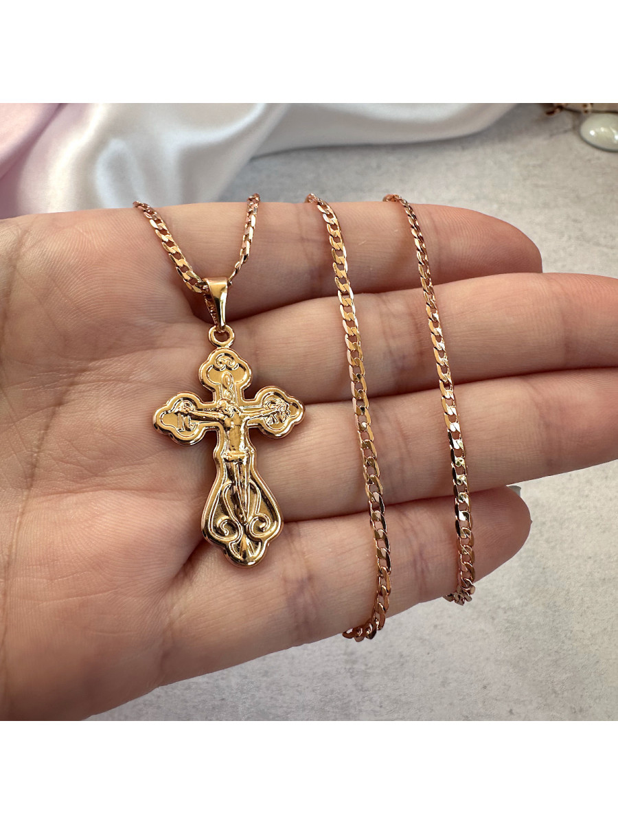 Нательный крест "Спаси и Сохрани" в золоте на цепочке 59 см., Xuping Jewelry Нательный крест "Спаси и Сохрани" в золоте на цепочке 59 см., Xuping Jewelry
