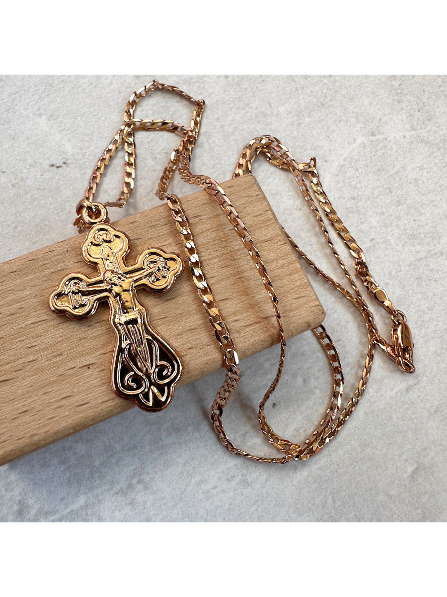 Нательный крест "Спаси и Сохрани" в золоте на цепочке 59 см., Xuping Jewelry Нательный крест "Спаси и Сохрани" в золоте на цепочке 59 см., Xuping Jewelry