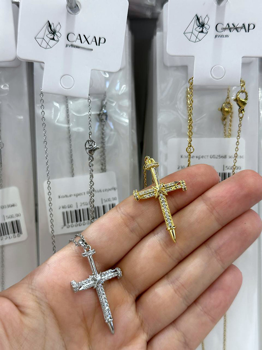 Подвеска "Tiffany & Co" в виде креста из гвоздя с цепочкой 40-45 см., серебристая