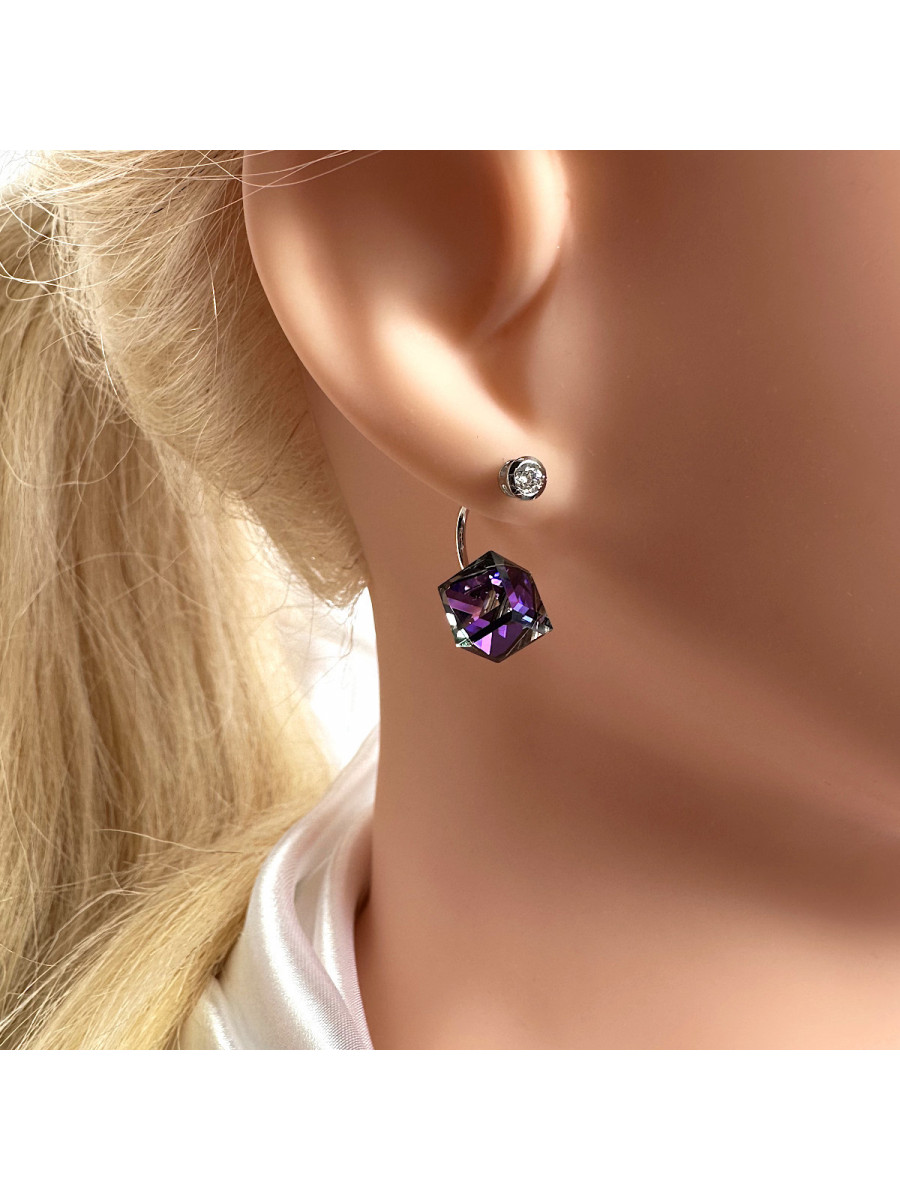 Серьги-джекеты с фиолетовым кубиком-кристаллом Сваровски Серьги-джекеты с фиолетовым кубиком-кристаллом Сваровски