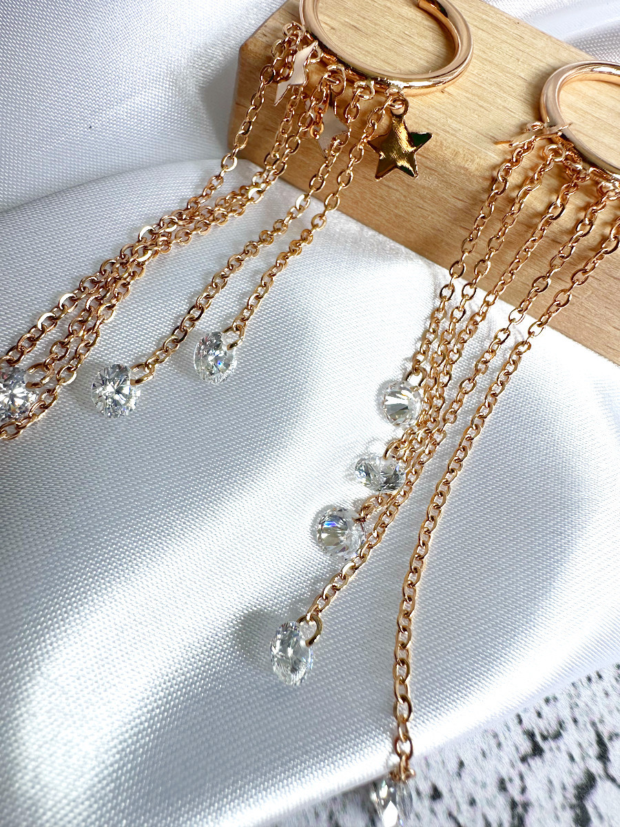 Серьги-полукольца с дождиком из фианитов, Xuping Jewelry Серьги-полукольца с дождиком из фианитов, Xuping Jewelry