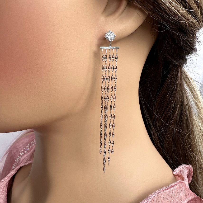 Серьги-подвески "Дождик" в серебре, Xuping Jewelry