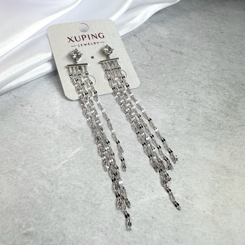 Серьги-подвески "Дождик" в серебре, Xuping Jewelry