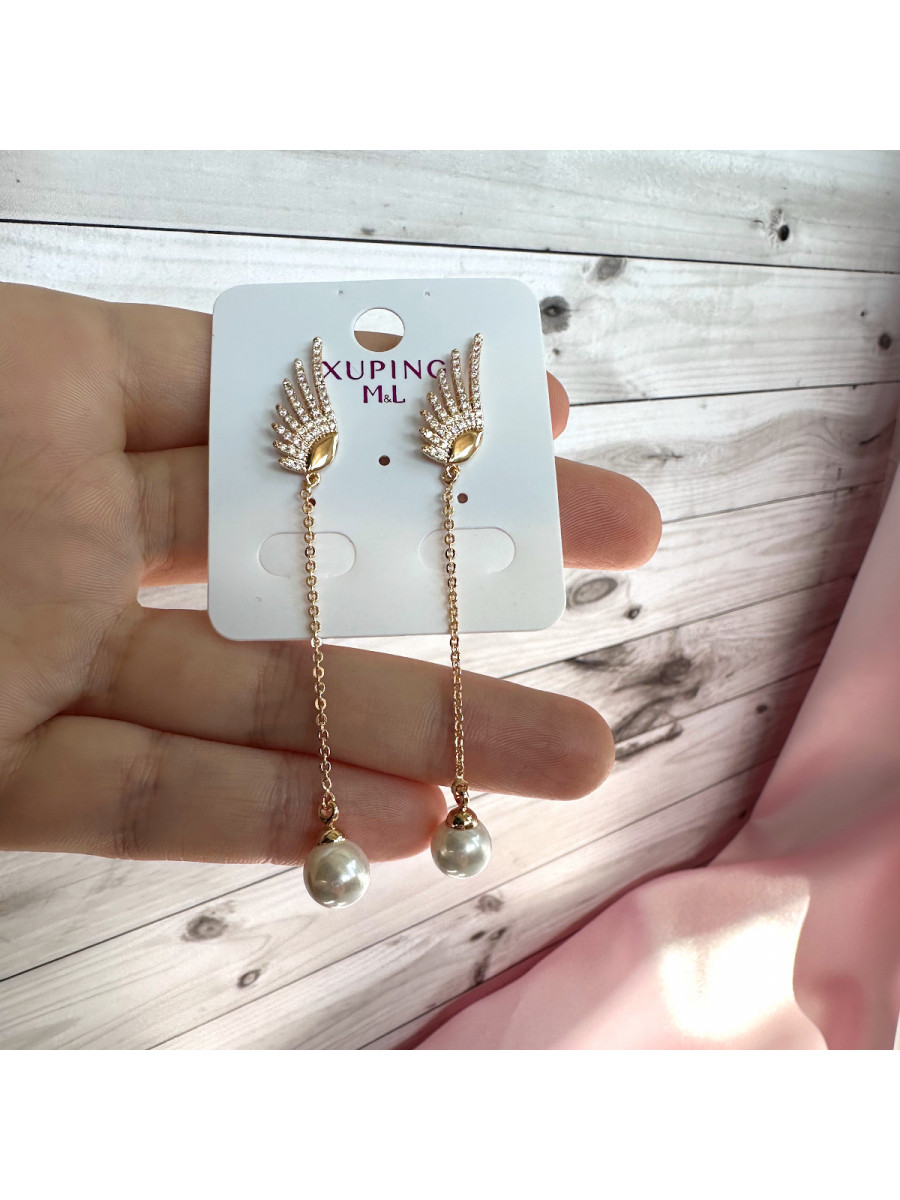 Серьги-гвоздики с крылом и жемчужной подвеской, Xuping Jewelry