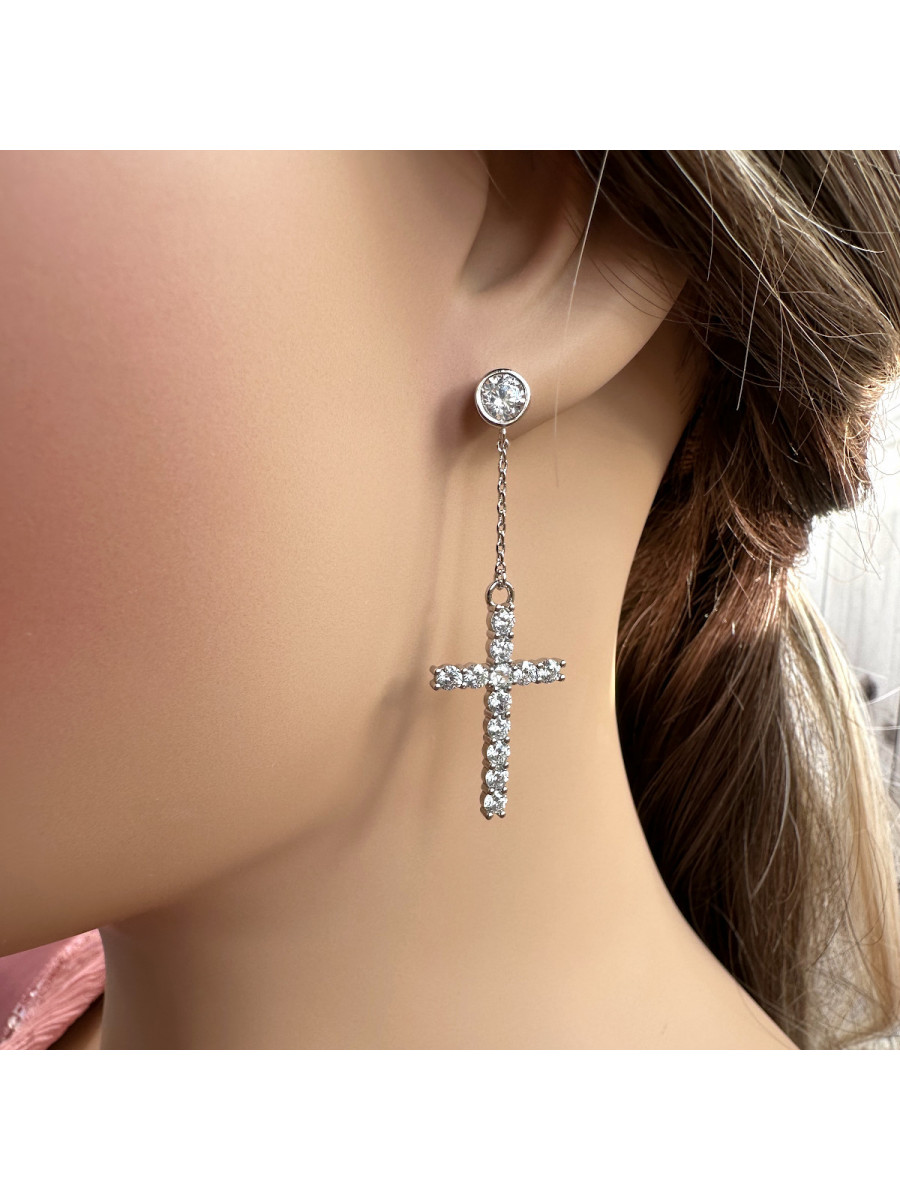Серьги с подвеской-крестом из фианитов, Xuping Jewelry Серьги с подвеской-крестом из фианитов, Xuping Jewelry