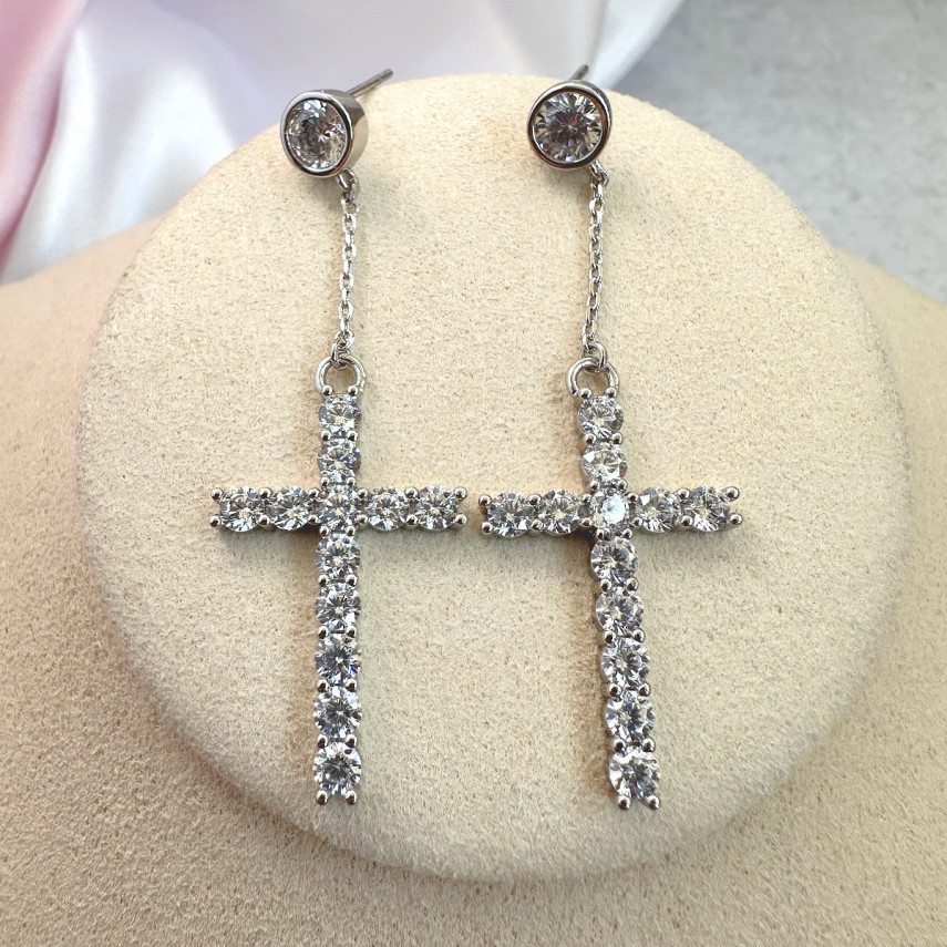 Серьги с подвеской-крестом из фианитов, Xuping Jewelry