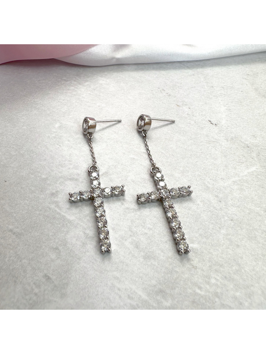 Серьги с подвеской-крестом из фианитов, Xuping Jewelry Серьги с подвеской-крестом из фианитов, Xuping Jewelry