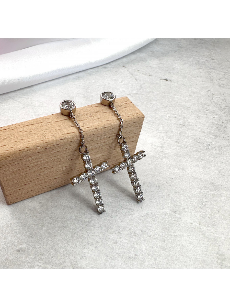 Серьги с подвеской-крестом из фианитов, Xuping Jewelry Серьги с подвеской-крестом из фианитов, Xuping Jewelry