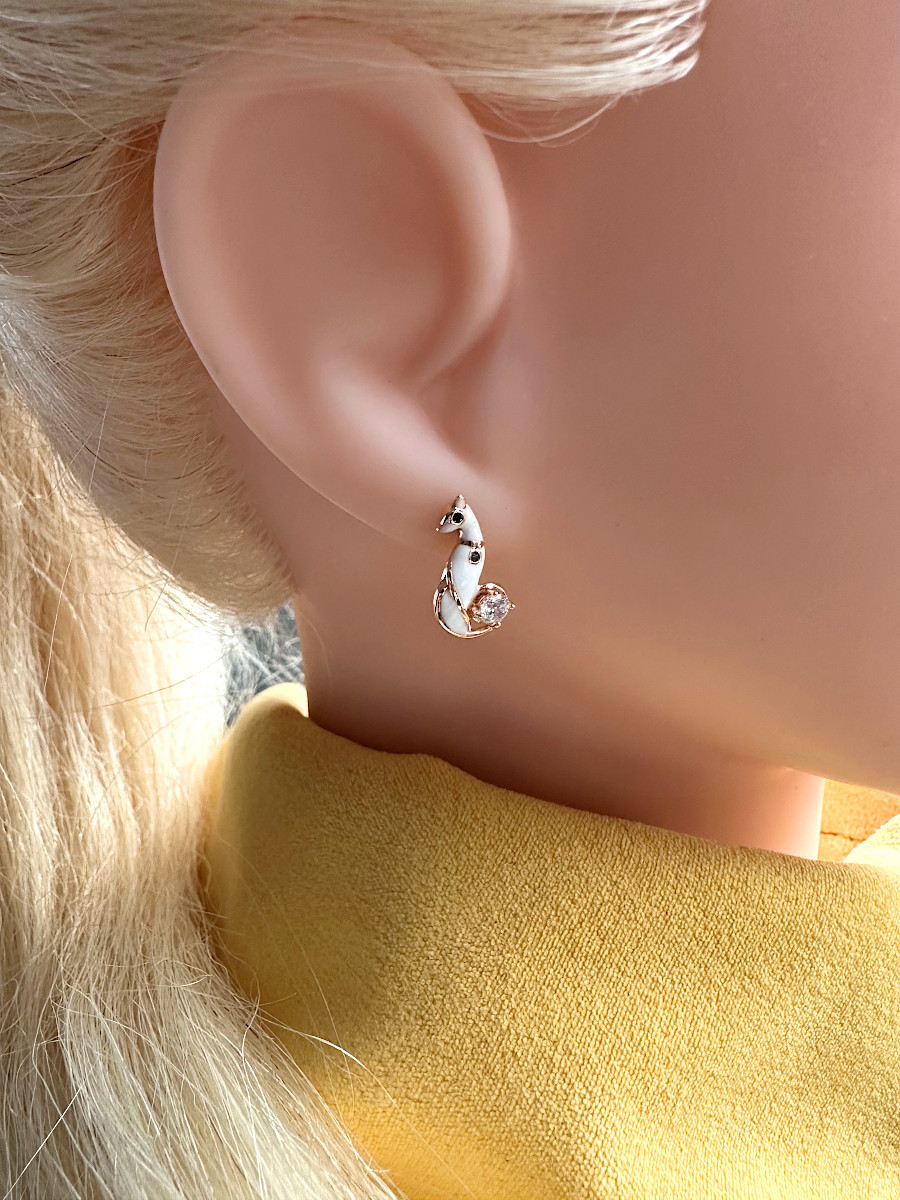 Керамические серьги "Киса" с черным цирконом, Xuping Jewelry