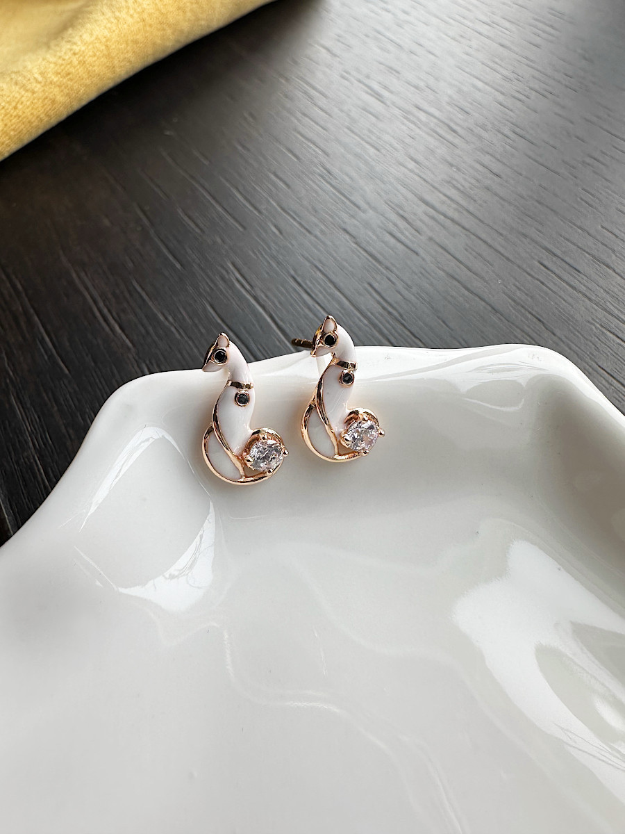 Керамические серьги "Киса" с черным цирконом, Xuping Jewelry