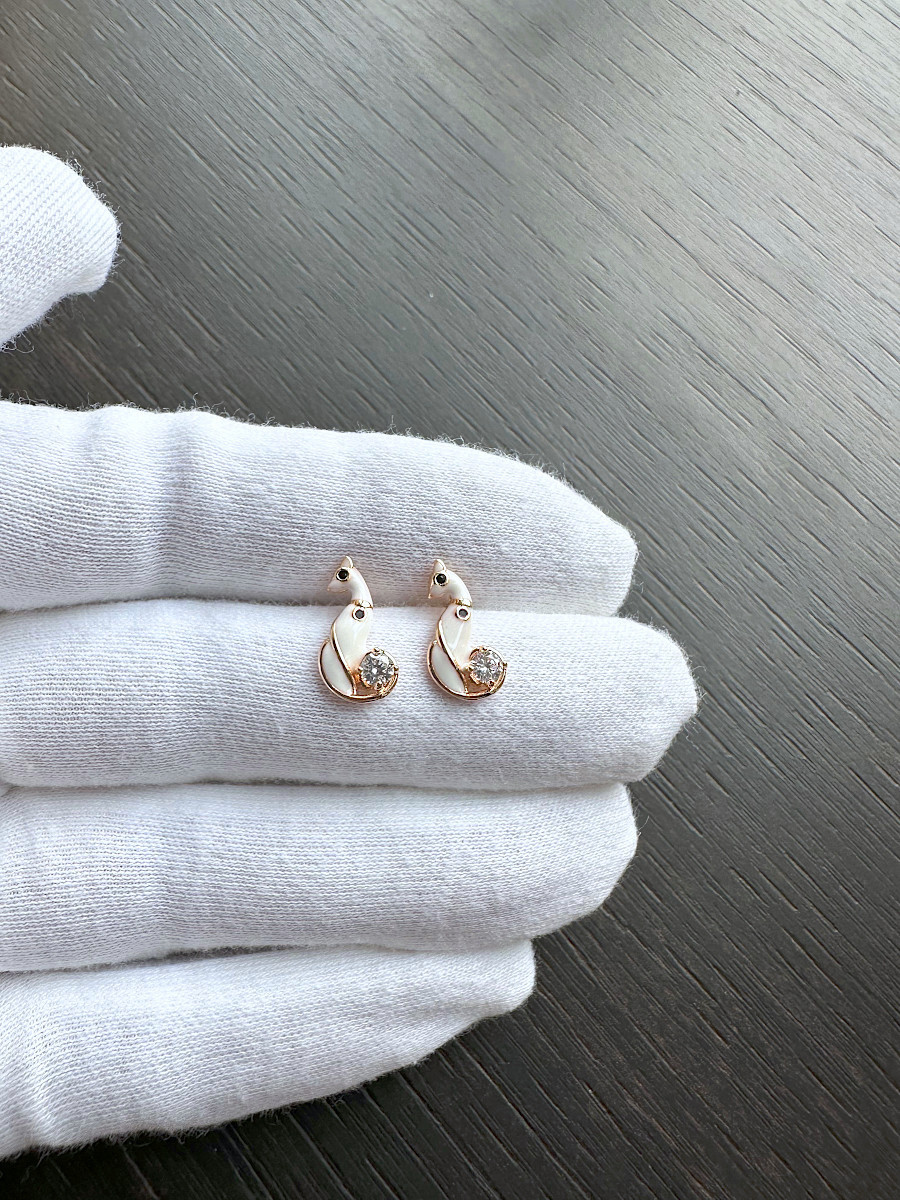Керамические серьги "Киса" с черным цирконом, Xuping Jewelry