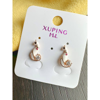 Керамические серьги "Киса" с красным цирконом, Xuping Jewelry
