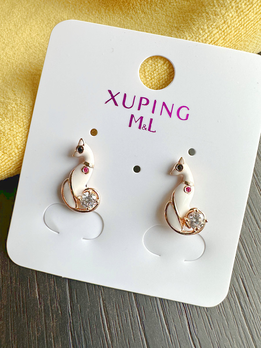 Керамические серьги "Киса" с красным цирконом, Xuping Jewelry