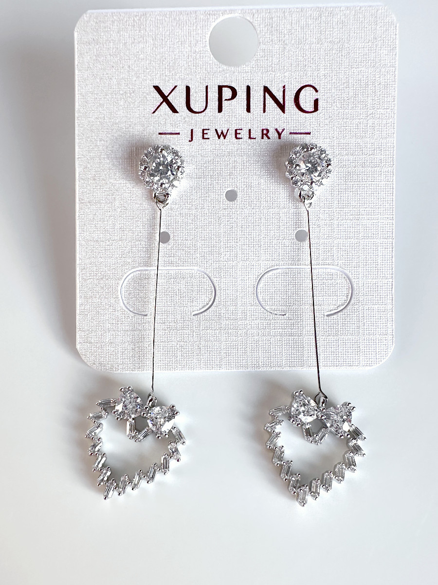 Серьги "Гламур" с подвеской-сердцем на струне, Xuping Jewelry
