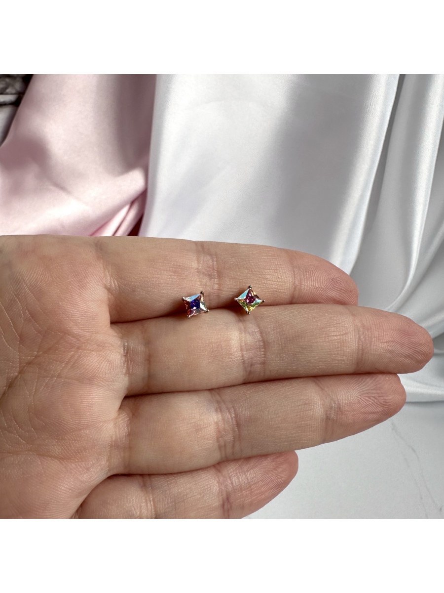 Серьги-пусеты, голографические (4x4 мм.), Xuping Jewelry Серьги-пусеты, голографические (4x4 мм.), Xuping Jewelry