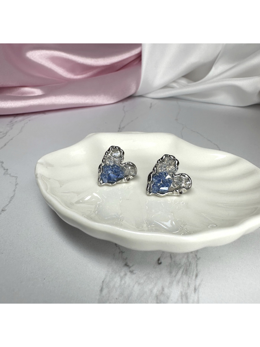 Серьги-гвоздики "Сердце моря" из горного хрусталя