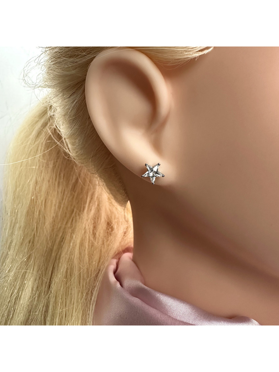 Серьги-пусеты "Звезда" с фианитами, Xuping Jewelry Серьги-пусеты "Звезда" с фианитами, Xuping Jewelry