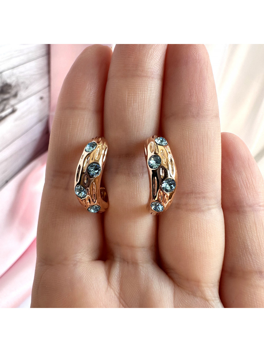 Серьги-полукольца с голубыми кристаллами Swarovski, Xuping Jewelry