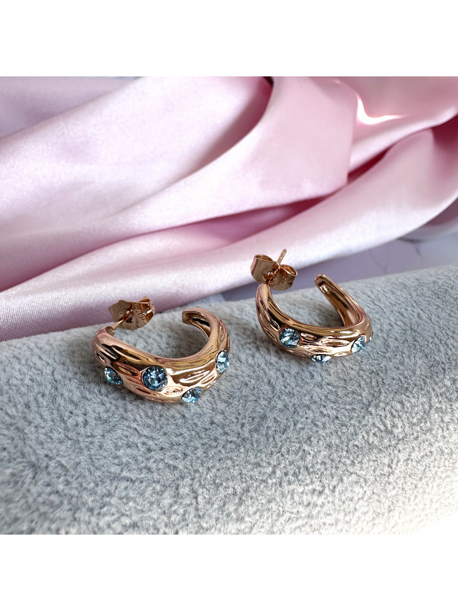 Серьги-полукольца с голубыми кристаллами Swarovski, Xuping Jewelry