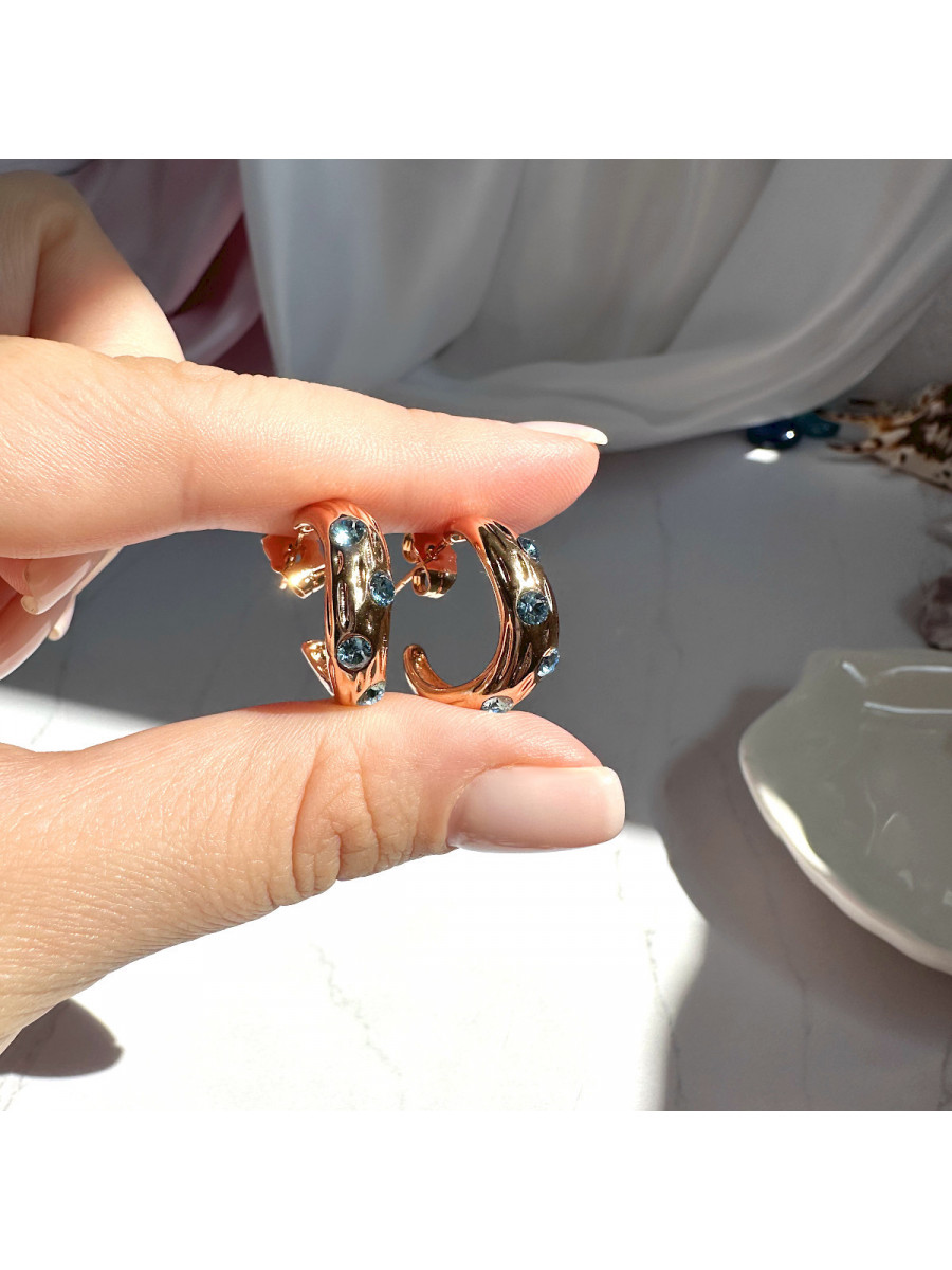 Серьги-полукольца с голубыми кристаллами Swarovski, Xuping Jewelry