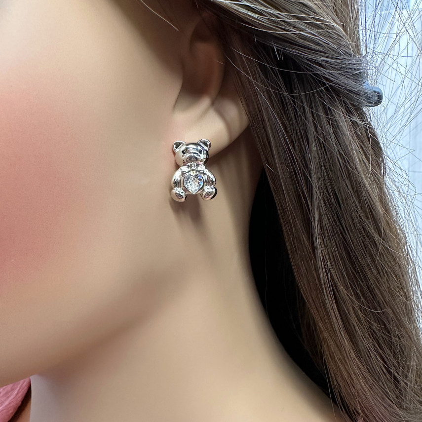Серьги асимметрия "Медведь и Бант" с кристаллами Сваровски