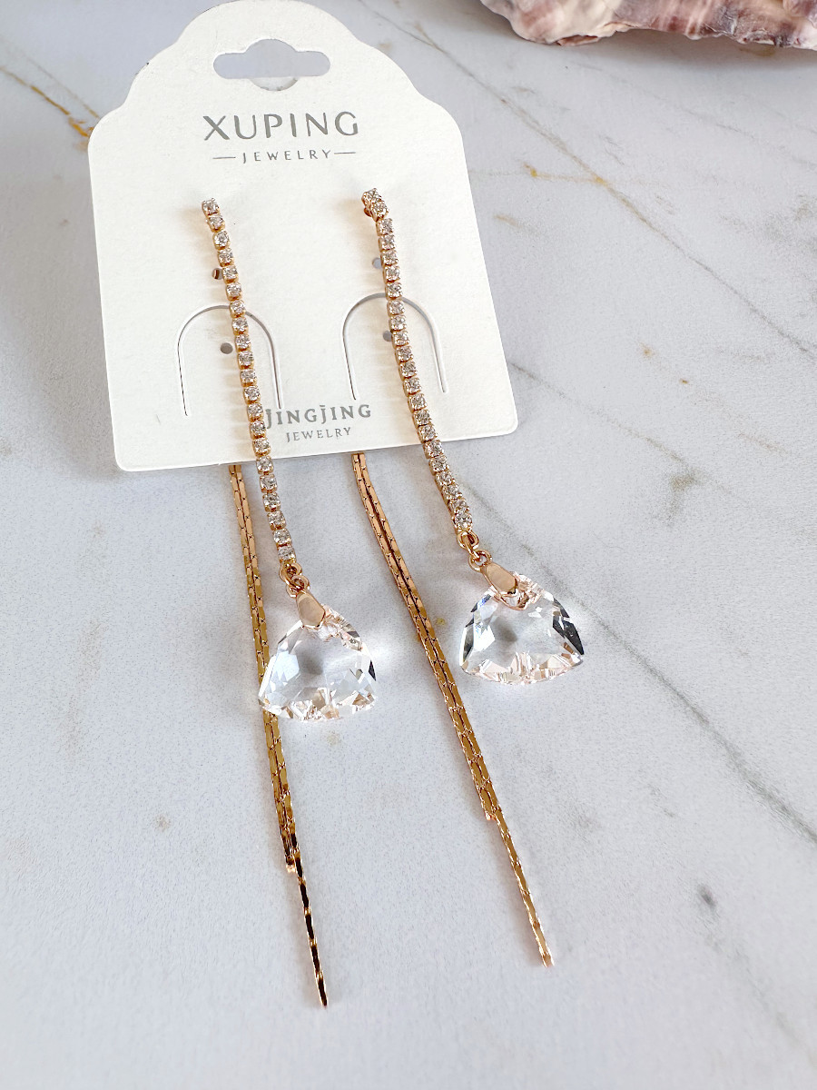 Серьги-трансформеры - дорожка фианитов с кристаллом Сваровски, Xuping Jewelry Серьги-трансформеры - дорожка фианитов с кристаллом Сваровски, Xuping Jewelry
