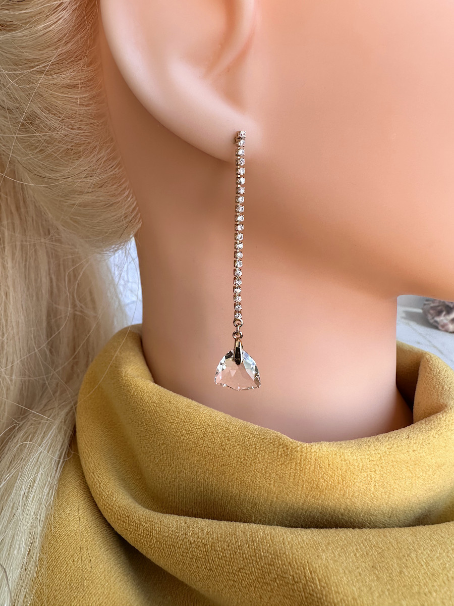 Серьги-трансформеры - дорожка фианитов с кристаллом Сваровски, Xuping Jewelry Серьги-трансформеры - дорожка фианитов с кристаллом Сваровски, Xuping Jewelry