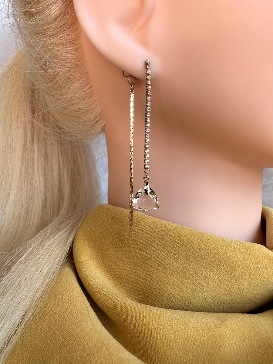 Серьги-трансформеры - дорожка фианитов с кристаллом Сваровски, Xuping Jewelry Серьги-трансформеры - дорожка фианитов с кристаллом Сваровски, Xuping Jewelry