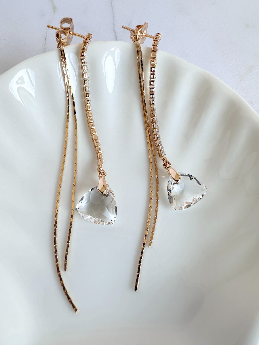 Серьги-трансформеры - дорожка фианитов с кристаллом Сваровски, Xuping Jewelry Серьги-трансформеры - дорожка фианитов с кристаллом Сваровски, Xuping Jewelry