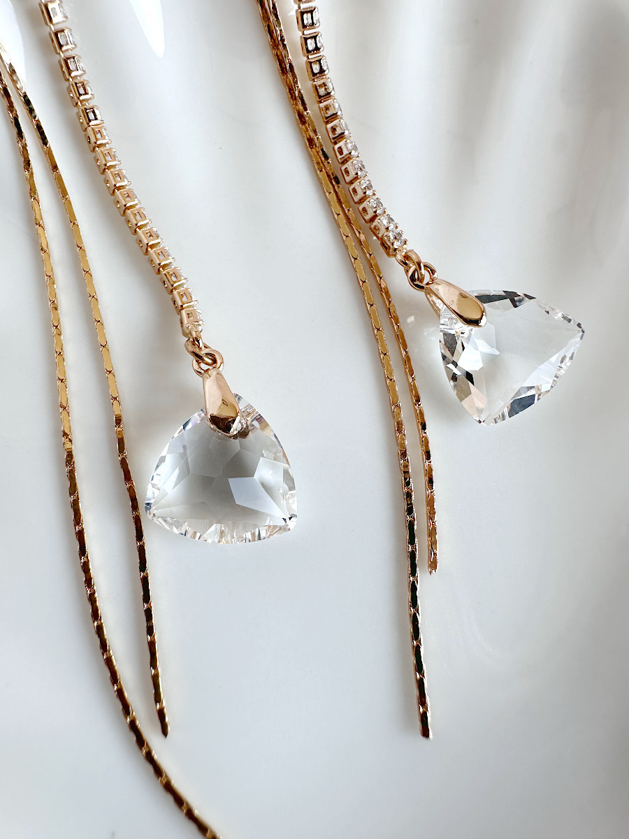 Серьги-трансформеры - дорожка фианитов с кристаллом Сваровски, Xuping Jewelry Серьги-трансформеры - дорожка фианитов с кристаллом Сваровски, Xuping Jewelry