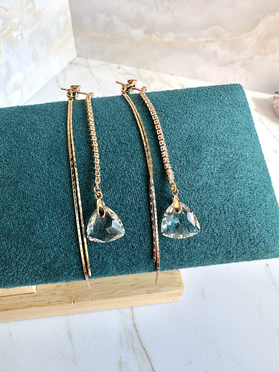 Серьги-трансформеры - дорожка фианитов с кристаллом Сваровски, Xuping Jewelry Серьги-трансформеры - дорожка фианитов с кристаллом Сваровски, Xuping Jewelry