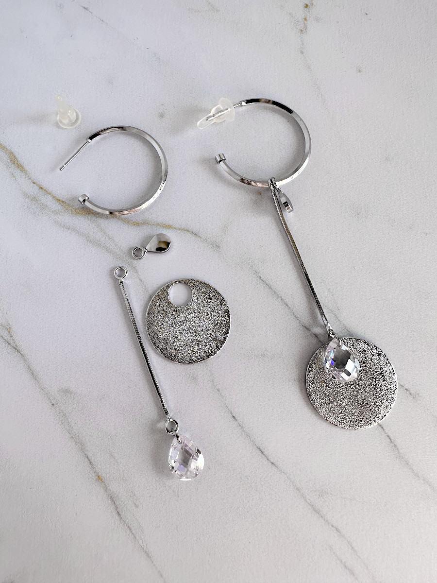 Асимметричные cерьги-трансформеры-полукольца "Silver", Xuping Jewelry Асимметричные cерьги-трансформеры-полукольца "Silver", Xuping Jewelry