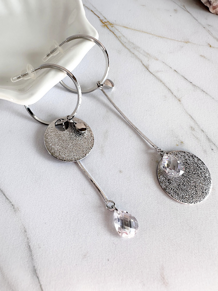 Асимметричные cерьги-трансформеры-полукольца "Silver", Xuping Jewelry Асимметричные cерьги-трансформеры-полукольца "Silver", Xuping Jewelry