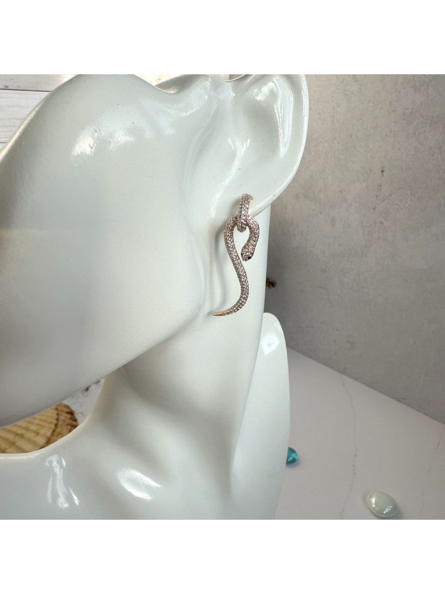 Серьги-подвески - золотистые змеи с цирконами, Xuping Jewelry Серьги-подвески - золотистые змеи с цирконами, Xuping Jewelry